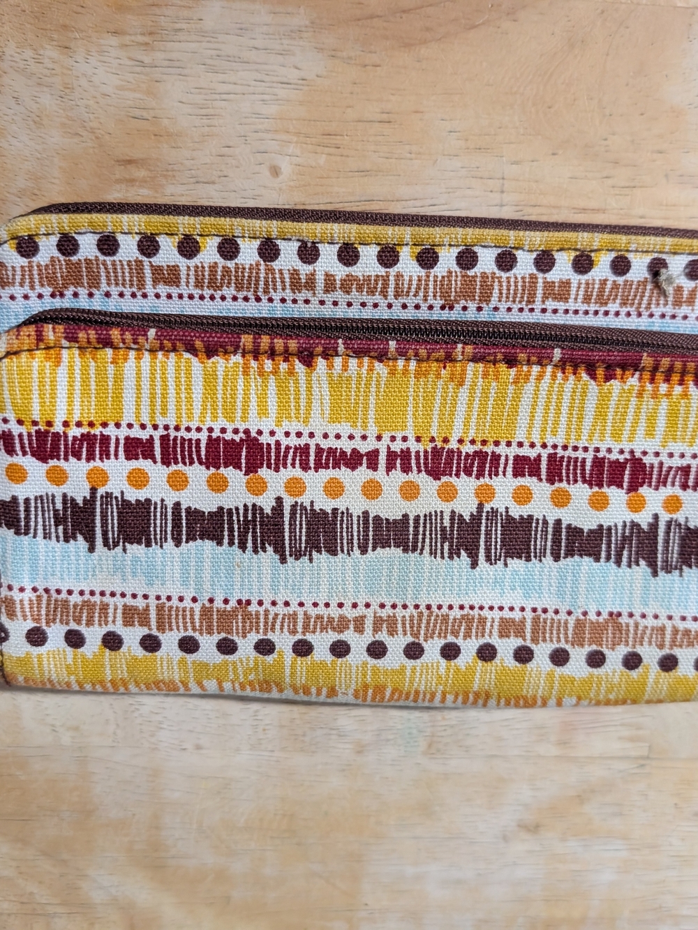 thirty-one Striped Canvas Zip Pouch in Yellow, Brown and Light Blue